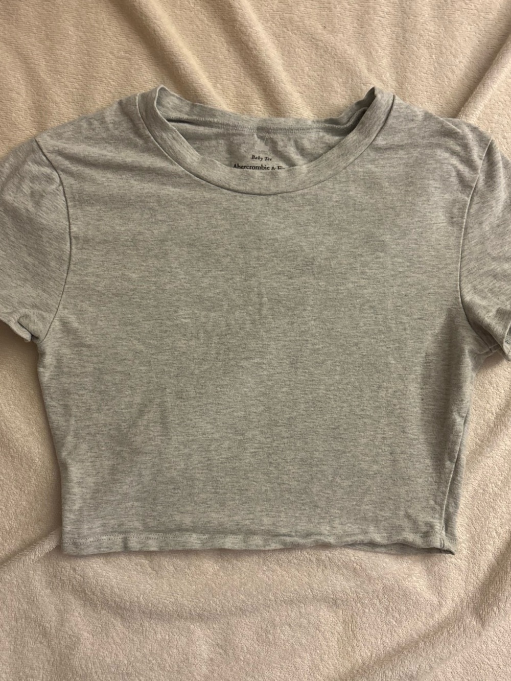 Abercrombie & Fitch Light Gray Cropped Crew Tee